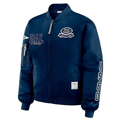 Women's WEAR by Erin Andrews Navy Dallas Cowboys Patch Full-Zip Bomber Jacket