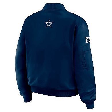 Women's WEAR by Erin Andrews Navy Dallas Cowboys Patch Full-Zip Bomber Jacket
