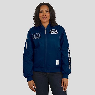Women's WEAR by Erin Andrews Navy Dallas Cowboys Patch Full-Zip Bomber Jacket