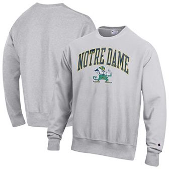 Men's Champion Gray Notre Dame Fighting Irish Distressed Arch Over Logo Reverse Weave Crew Neck Sweatshirt
