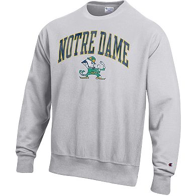 Men's Champion Gray Notre Dame Fighting Irish Distressed Arch Over Logo Reverse Weave Crew Neck Sweatshirt