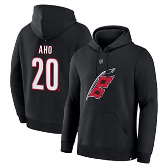 Men's Fanatics Sebastian Aho��Black Carolina Hurricanes Authentic Stack Name & Number Hoodie