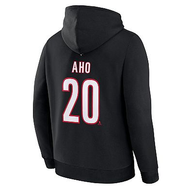 Men's Fanatics Sebastian Aho Black Carolina Hurricanes Authentic Stack Name & Number Hoodie