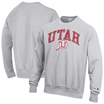 Men's Champion Gray Utah Utes Distressed Arch Over Logo Reverse Weave Crew Neck Sweatshirt