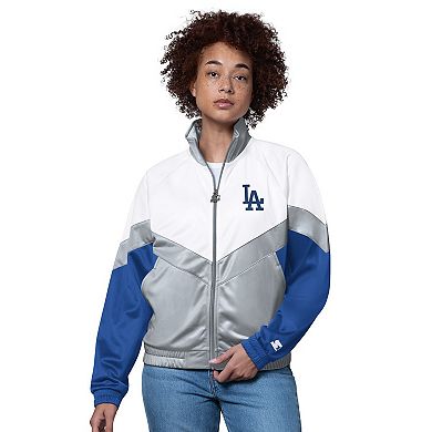 Women's Starter White/Gray Los Angeles Dodgers Teamwork Raglan Full-Zip Track Jacket