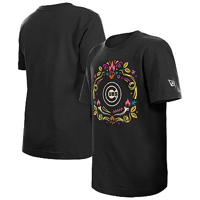 Youth New Era Black Chicago Cubs Día de los Muertos T-Shirt