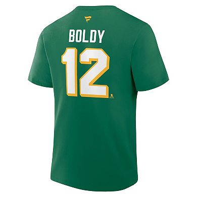 Men's Fanatics Matthew Boldy Kelly Green Minnesota Wild Authentic Stack Name & Number T-Shirt