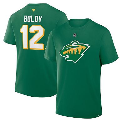 Men's Fanatics Matthew Boldy Kelly Green Minnesota Wild Authentic Stack Name & Number T-Shirt