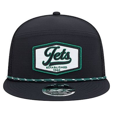 Men's New Era Black New York Jets Ripstop Patch 9FIFTY Split Panel Snapback Hat