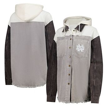 Women's Gameday Couture Gray Notre Dame Fighting Irish Vintage Wash Corduroy Full-Snap Hooded Shacket