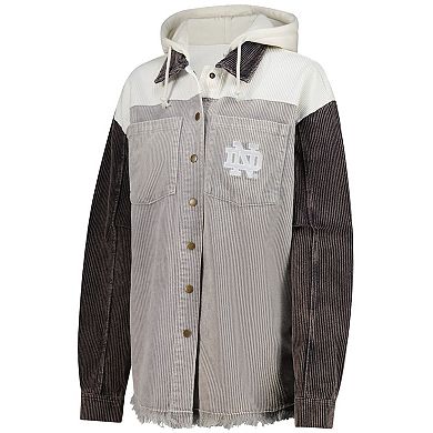 Women's Gameday Couture Gray Notre Dame Fighting Irish Vintage Wash Corduroy Full-Snap Hooded Shacket