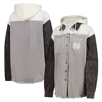 Women's Gameday Couture Gray Notre Dame Fighting Irish Vintage Wash Corduroy Full-Snap Hooded Shacket