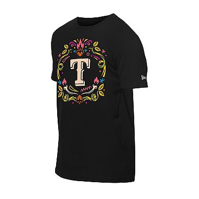 Men's New Era Black Texas Rangers D _a de los Muertos Washed Oversized T-Shirt