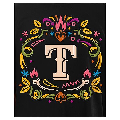 Men's New Era Black Texas Rangers D _a de los Muertos Washed Oversized T-Shirt