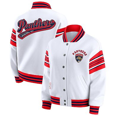 Women's WEAR by Erin Andrews White/Red Florida Panthers Full-Snap Fleece Sweatshirt Jacket