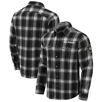 Men's Darius Rucker Collection by Fanatics Black Miami Dolphins Flannel Plaid Full-Snap Shirt