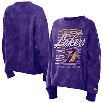 Women's New Era Purple Los Angeles Lakers Boxy Throwback Mineral Wash Sweatshirt