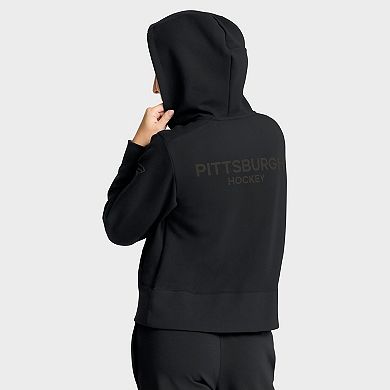 Women's Fanatics Black Pittsburgh Penguins Authentic Pro Road Tri-Blend Quarter-Zip Hoodie