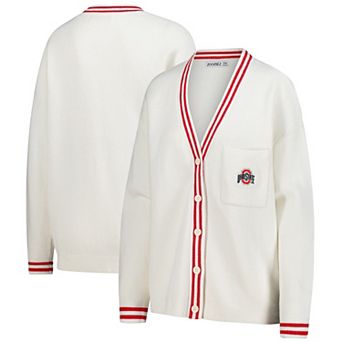 Women's ZooZatz Cream Ohio State Buckeyes Striped Knit Button-Up Cardigan
