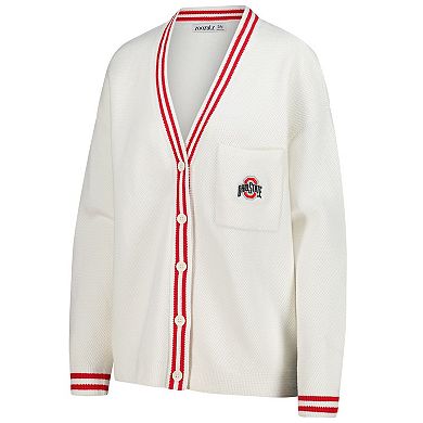 Women's ZooZatz Cream Ohio State Buckeyes Striped Knit Button-Up Cardigan