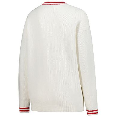 Women's ZooZatz Cream Ohio State Buckeyes Striped Knit Button-Up Cardigan