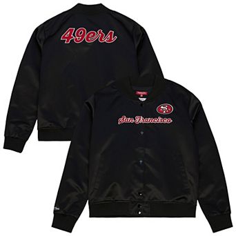 Women's Mitchell & Ness Black San Francisco 49ers Full-Snap Satin Jacket