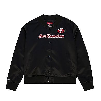 Women's Mitchell & Ness Black San Francisco 49ers Full-Snap Satin Jacket