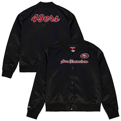 Women's Mitchell & Ness Black San Francisco 49ers Full-Snap Satin Jacket
