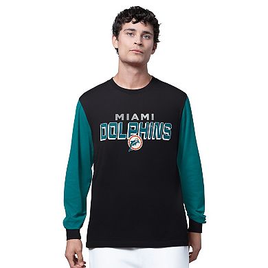 Men's Starter Black/Aqua Miami Dolphins Thursday Night Gridiron Long Sleeve T-Shirt