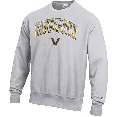 Men's Champion Gray Vanderbilt Commodores Distressed Arch Over Logo Reverse Weave Crew Neck Sweatshirt