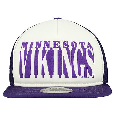 Men's New Era Cream/Purple Minnesota Vikings Cutout A-Frame 9FIFTY Snapback Hat