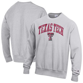 Men's Champion Gray Texas Tech Red Raiders Distressed Arch Over Logo Reverse Weave Crew Neck Sweatshirt