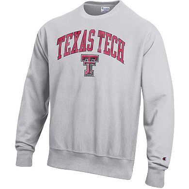 Men's Champion Gray Texas Tech Red Raiders Distressed Arch Over Logo Reverse Weave Crew Neck Sweatshirt