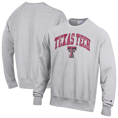 Men's Champion Gray Texas Tech Red Raiders Distressed Arch Over Logo Reverse Weave Crew Neck Sweatshirt