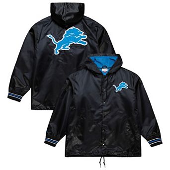 Men's Mitchell & Ness Black Detroit Lions Downtown Satin Full-Snap Hooded Jacket