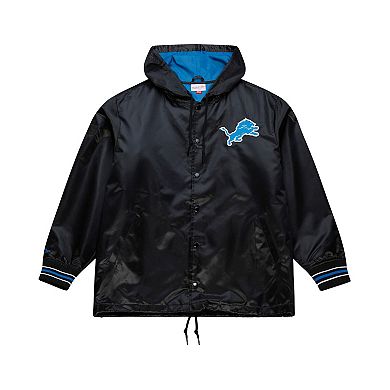 Men's Mitchell & Ness Black Detroit Lions Downtown Satin Full-Snap Hooded Jacket