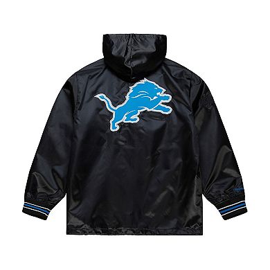 Men's Mitchell & Ness Black Detroit Lions Downtown Satin Full-Snap Hooded Jacket