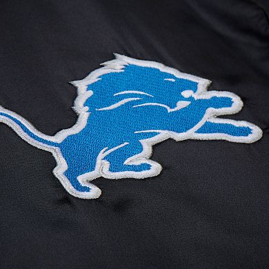 Men's Mitchell & Ness Black Detroit Lions Downtown Satin Full-Snap Hooded Jacket