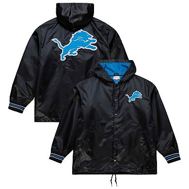 Men's Mitchell & Ness Black Detroit Lions Downtown Satin Full-Snap Hooded Jacket