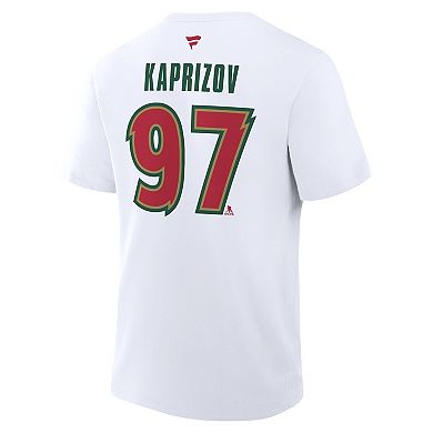 Men's Fanatics Kirill Kaprizov White Minnesota Wild 25th Anniversary Alternate Authentic Stack Name & Number T-Shirt