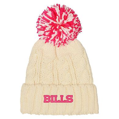 Girls Outerstuff White Buffalo Bills Cable Cuffed Knit Hat with Pom