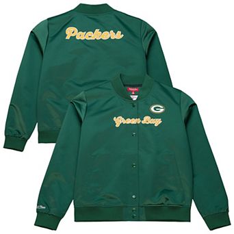 Women's Mitchell & Ness Green Green Bay Packers Full-Snap Satin Jacket