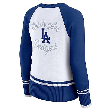 Women's WEAR by Erin Andrews White Los Angeles Dodgers Colorblock Raglan Sweater