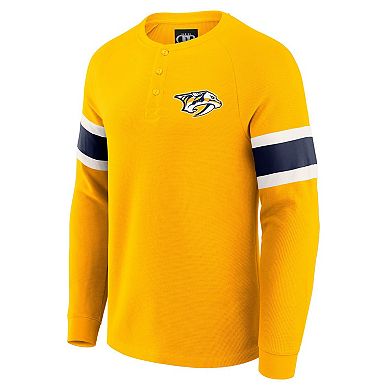 Men's Darius Rucker Collection by Fanatics Gold Nashville Predators Waffle-Knit Raglan Long Sleeve Henley T-Shirt