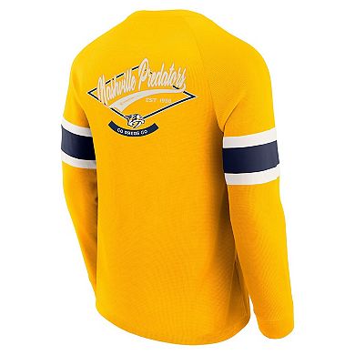 Men's Darius Rucker Collection by Fanatics Gold Nashville Predators Waffle-Knit Raglan Long Sleeve Henley T-Shirt