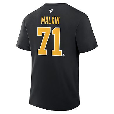Men's Fanatics Evgeni Malkin Black Pittsburgh Penguins Authentic Stack Name & Number T-Shirt