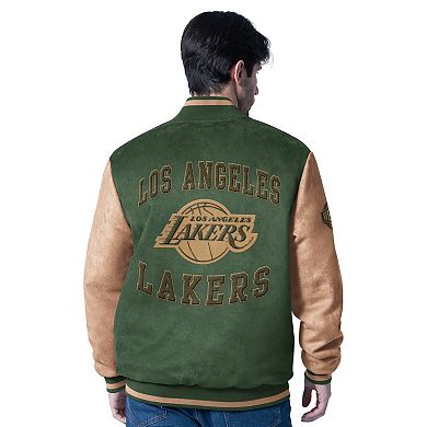 Men's G-III Sports by Carl Banks Olive Los Angeles Lakers Infielder Faux Suede Full-Zip Varsity Jacket