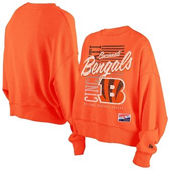 Women's New Era Black Cincinnati Bengals Oversized Throwback Mineral Wash Crew Neck Sweatshirt