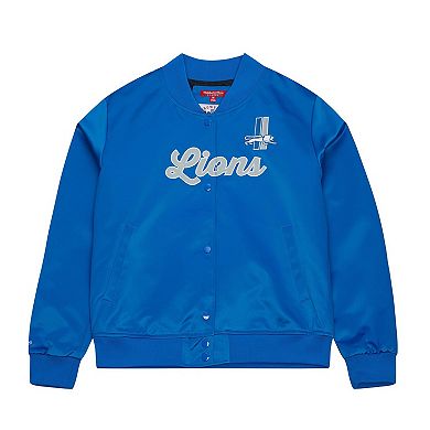 Women's Mitchell & Ness Blue Detroit Lions Full-Snap Satin Jacket