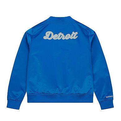 Women's Mitchell & Ness Blue Detroit Lions Full-Snap Satin Jacket
